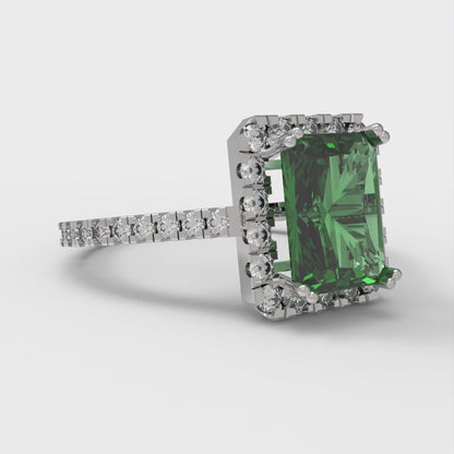 1.86 cttw Simulated Emerald Hidden Halo Engagement Ring - Solid Gold (Emerald Cut,7.5x5.5mm)