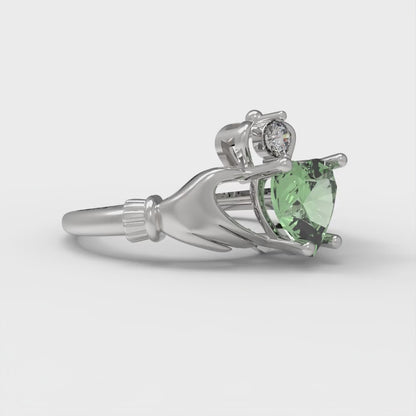 1.05 cttw Zirconia Simulated Green Diamond Celtic Claddagh Engagement Ring - Solid Gold (VVS1, Heart Cut,6.5mm)