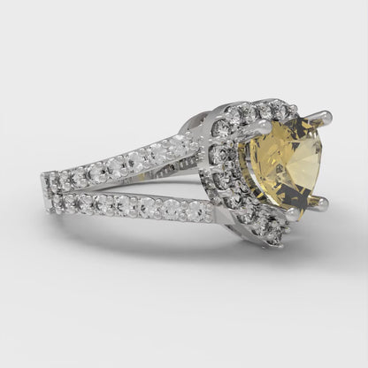 1.49 cttw Zirconia Simulated Yellow Diamond Hidden Halo Engagement Ring - Solid White Gold (VVS1, Heart Cut,6.5mm)