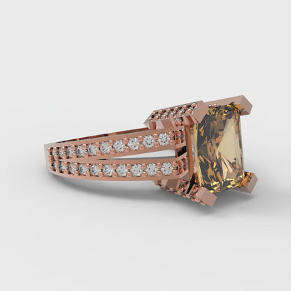 2.45 cttw Zirconia Simulated Champagne Diamond Solitaire with Zirconia Simulated Diamond Accents Engagement Ring - Solid Gold (VVS1, Emerald Cut,8x6mm)