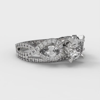 1.925 cttw Round Cut White Sapphire Bridal Set - Solid White Gold Engagement Ring & Wedding Band