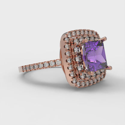 2.07 cttw Simulated Alexandrite Hidden Halo Engagement Ring - Solid Rose Gold (VVS1, Princess Cut,6.5mm)