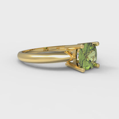 1 cttw Natural Peridot Solitaire  Engagement Ring - Solid Yellow Gold (VVS1, Cushion Cut,6mm)