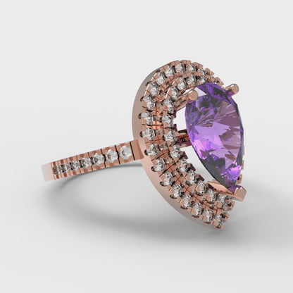 2.48 cttw Simulated Alexandrite Hidden Halo Engagement Ring - Solid Rose Gold (VVS1, Pear Cut,10X7mm )