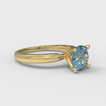 1 cttw Natural Aquamarine Solitaire  Engagement Ring - Solid Gold (Round Cut,6.5mm)