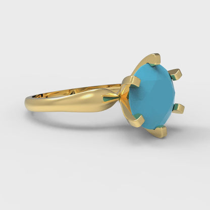 2.5 cttw Simulated Turquoise Solitaire  Engagement Ring - Solid Yellow Gold (VVS1, Round Cut,8.5mm)