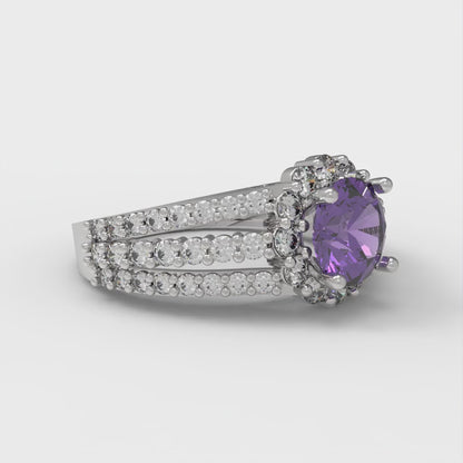 1.83 cttw Natural Amethyst Hidden Halo Engagement Ring - Solid Gold (Round Cut,6.5mm)