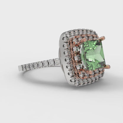 2.07 cttw Zirconia Simulated Green Diamond Hidden Halo Engagement Ring - Solid Gold (VVS1, Princess Cut,6.5mm)