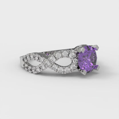 1.42 cttw Simulated Alexandrite Solitaire with Zirconia Simulated Diamond Accents Engagement Ring - Solid White Gold (VVS1, Round Cut,6.5mm)