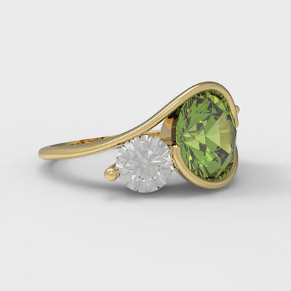 3.5 cttw Natural Peridot Three-Stone Engagement Ring - Solid Gold (Round Cut,8.0mm)
