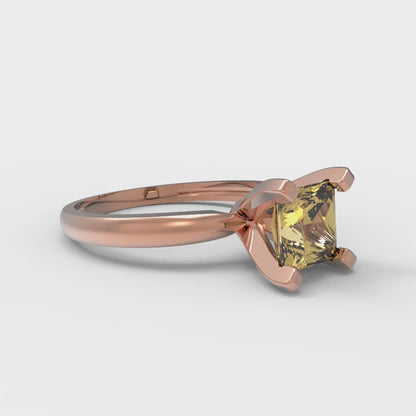 1 cttw Zirconia Simulated Yellow Diamond Solitaire  Engagement Ring - Solid Gold (VVS1, Princess Cut,5.5mm)