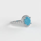 2.37 ct Brilliant Round Cut Simulated Turquoise Stone White Gold Halo Solitaire with Accents Ring