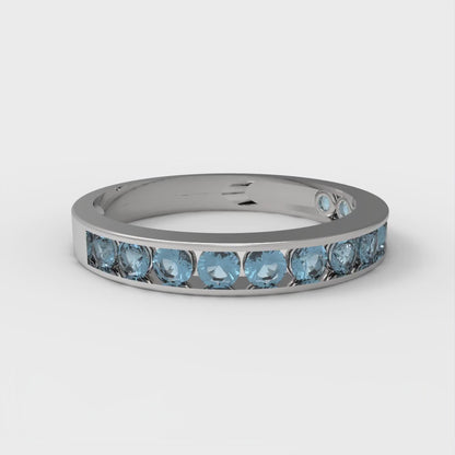 0.39 cttw Natural Swiss Blue Topaz Round Cut White Gold Eternity Wedding Band
