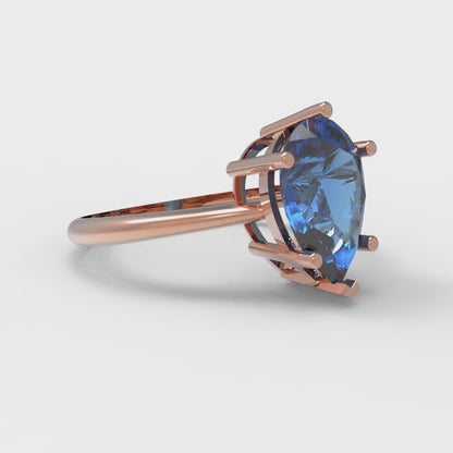 2 cttw Simulated Tanzanite Solitaire  Engagement Ring - Solid Gold (Pear Cut,10x7mm)