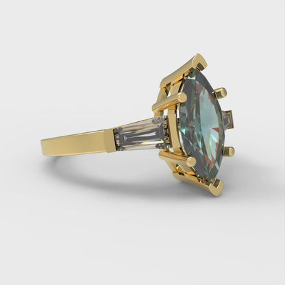 2 cttw Blue Moissanite Three-Stone Engagement Ring - Solid Gold (Marquise Cut,11x5.5mm)