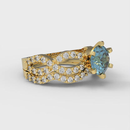 1.57 cttw Round Cut Natural Swiss Blue Topaz Bridal Set - Solid Yellow Gold  Engagement Ring & Wedding Band