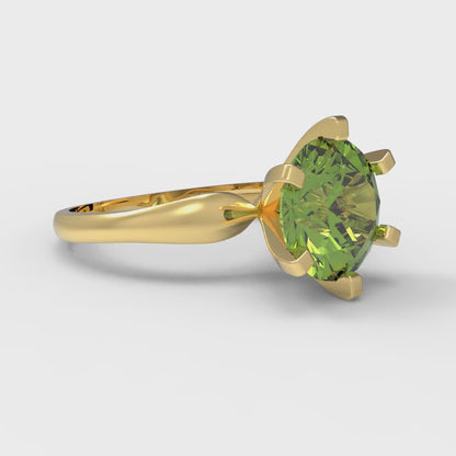 2.5 cttw Natural Peridot Solitaire  Engagement Ring - Solid Gold (Round Cut,8.5mm)