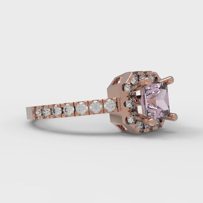 0.89 cttw Zirconia Simulated Pink Diamond Hidden Halo Engagement Ring - Solid Gold (VVS1, Princess Cut,4.5mm)