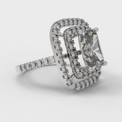 2.62 cttw White Sapphire Hidden Halo Engagement Ring - Solid White Gold (VVS1, Emerald Cut,8X6.0mm)