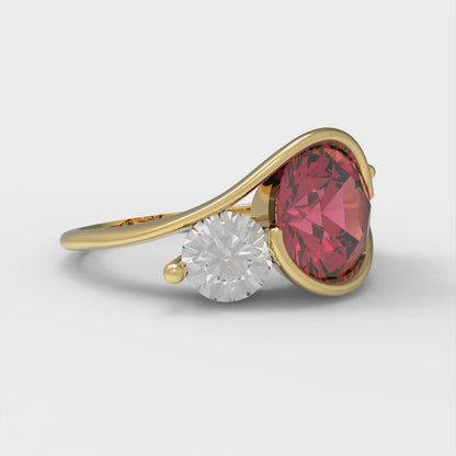 3.5 cttw Simulated Pink Tourmaline Three-Stone Engagement Ring - Solid Gold (Round Cut,8.0mm)