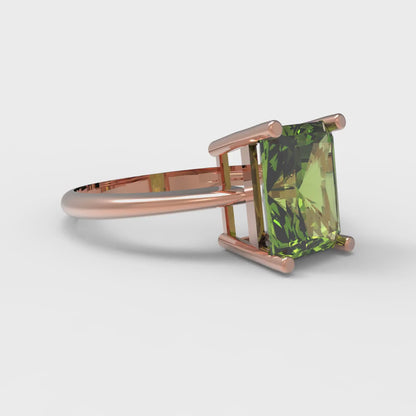 2.5 cttw Natural Peridot Solitaire  Engagement Ring - Solid Rose Gold (VVS1, Radiant Cut,8.5x6.5mm)