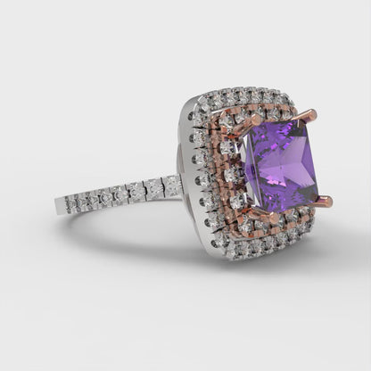 2.07 cttw Simulated Alexandrite Hidden Halo Engagement Ring - Solid White/Rose Gold (VVS1, Princess Cut,6.5mm)