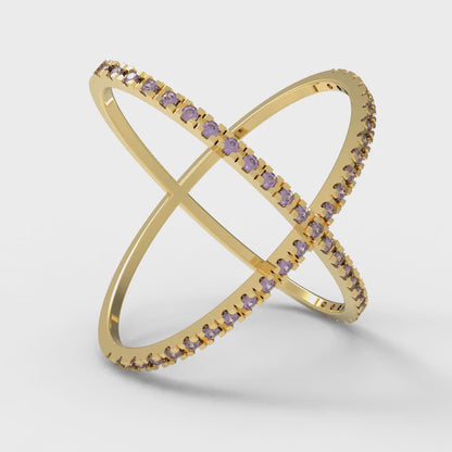 0.245 cttw Natural Amethyst Statement Engagement Ring - Solid Yellow Gold (VVS1, Round Cut,1.0mm)