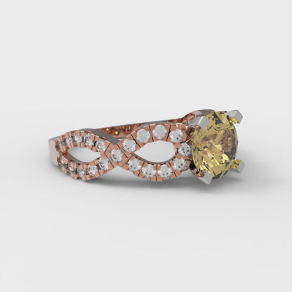 1.42 cttw Zirconia Simulated Yellow Diamond Solitaire with Zirconia Simulated Diamond Accents Engagement Ring - Solid Gold (VVS1, Round Cut,6.5mm)