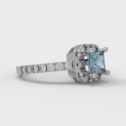 0.89 cttw Natural Swiss Blue Topaz Hidden Halo Engagement Ring - Solid Gold (Princess Cut,4.5mm)