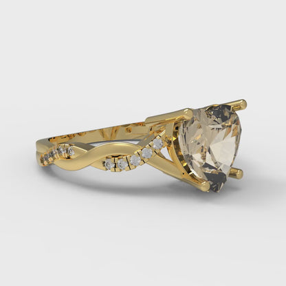 2.1 cttw Natural Morganite Solitaire with Zirconia Simulated Diamond Accents Engagement Ring - Solid Gold (Heart Cut,8mm)