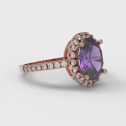 2.27 cttw Natural Amethyst Solitaire with Zirconia Simulated Diamond Accents Engagement Ring - Solid Gold (Oval Cut,9X7mm)