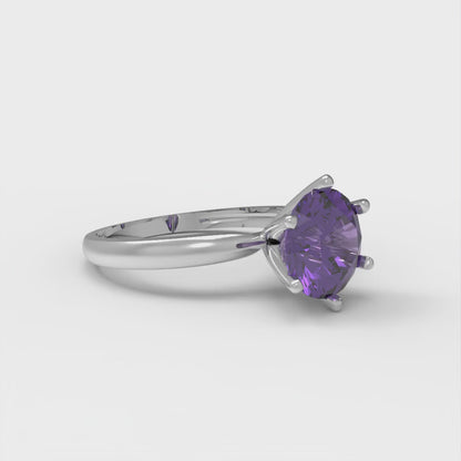 1.5 cttw Natural Amethyst Solitaire  Engagement Ring - Solid Gold (Round Cut,7.5mm)