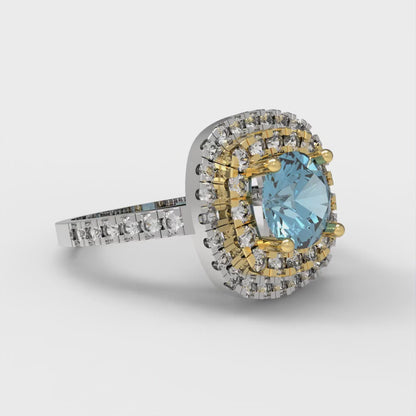 1.615 cttw Natural Sky Blue Topaz Hidden Halo Engagement Ring - Solid White/Yellow Gold (VVS1, Round Cut,6.5mm)