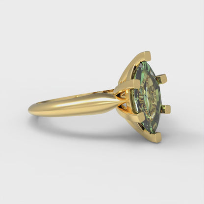 1 cttw Zirconia Simulated Green Diamond Solitaire  Engagement Ring - Solid Gold (VVS1, Marquise Cut,10x5mm)