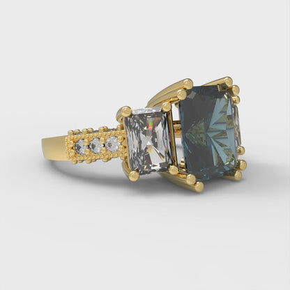 4.27 cttw Natural London Blue Topaz Three-Stone Engagement Ring - Solid Gold (Emerald Cut,9x7mm)