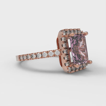 1.86 cttw Zirconia Simulated Pink Diamond Hidden Halo Engagement Ring - Solid Gold (VVS1, Emerald Cut,7.5x5.5mm)