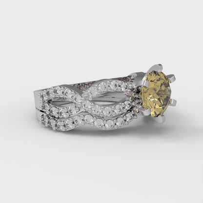 1.57 cttw Round Cut Simulated Yellow Diamond Bridal Set - Solid White Gold  Engagement Ring & Wedding Band