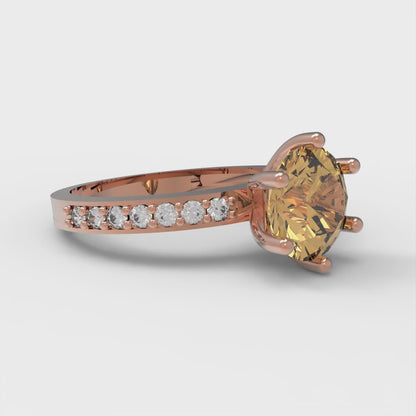 1.71 cttw Zirconia Simulated Champagne Diamond Solitaire with Zirconia Simulated Diamond Accents Engagement Ring - Solid Gold (VVS1, Round Cut,7.5mm)