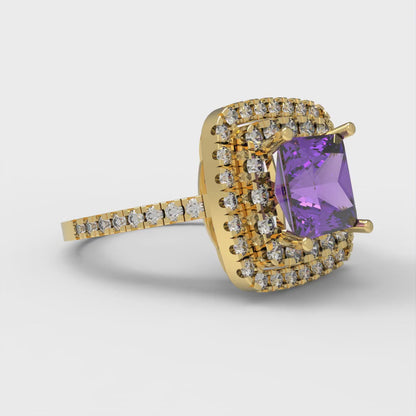 2.07 cttw Simulated Alexandrite Hidden Halo Engagement Ring - Solid Yellow Gold (VVS1, Princess Cut,6.5mm)