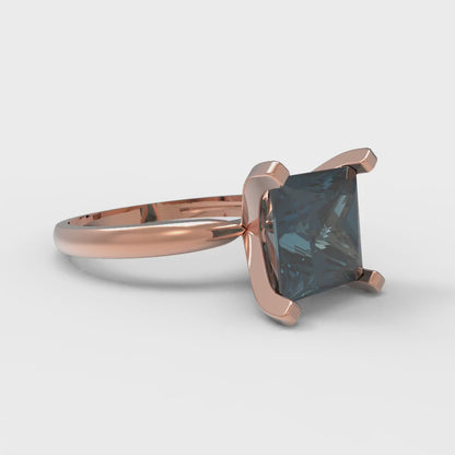 3 cttw Natural London Blue Topaz Solitaire  Engagement Ring - Solid Gold (Princess Cut,8.0mm)