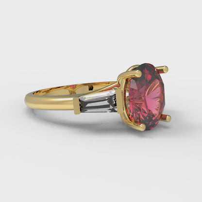 2.5 cttw Simulated Ruby Three-Stone Engagement Ring - Solid Yellow Gold (VVS1, Oval Cut,9x7mm)