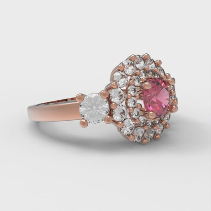 1.4 cttw Simulated Pink Tourmaline Hidden Halo Engagement Ring - Solid Rose Gold (VVS1, Round Cut,5.0mm)