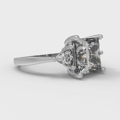 2.32 cttw Moissanite Three-Stone Engagement Ring - Solid White Gold (VVS1, Princess Cut,7.0mm)