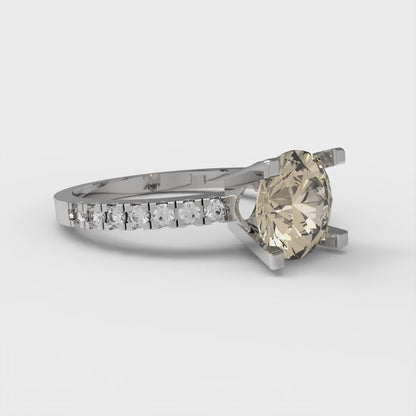 1.71 cttw Natural Morganite Solitaire with Zirconia Simulated Diamond Accents Engagement Ring - Solid White Gold (VVS1, Round Cut,7.5mm)