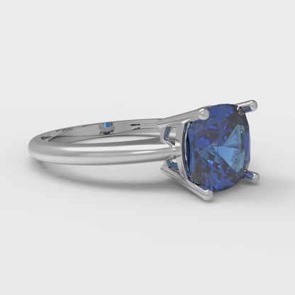 2 cttw Simulated Tanzanite Solitaire  Engagement Ring - Solid White Gold (VVS1, Cushion Cut,7mm)