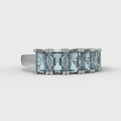 2.61 cttw Simulated Blue Diamond Emerald Cut White Gold Eternity Wedding Band