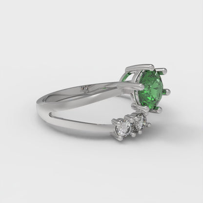 0.87 cttw Simulated Emerald Three-Stone Engagement Ring - Solid White Gold (VVS1, Round Cut,6.0mm)