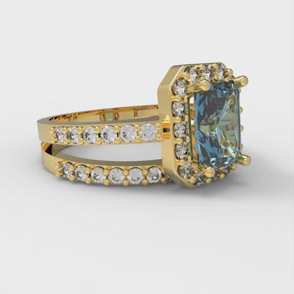 1.92 cttw Natural Aquamarine Hidden Halo Engagement Ring - Solid Gold (Emerald Cut,7.5X5.5mm)