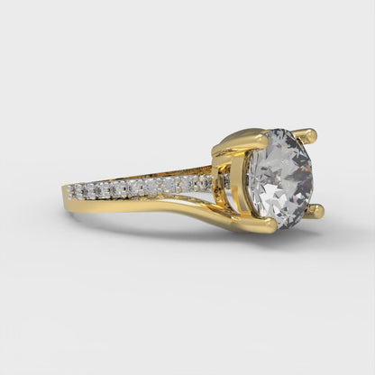 1.71 cttw Zirconia Simulated Diamond Solitaire with Zirconia Simulated Diamond Accents Engagement Ring - Solid Gold (VVS1, Round Cut,7.5mm)