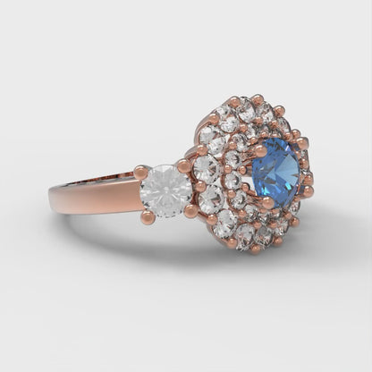 1.4 cttw Simulated Tanzanite Hidden Halo Engagement Ring - Solid Rose Gold (VVS1, Round Cut,5.0mm)